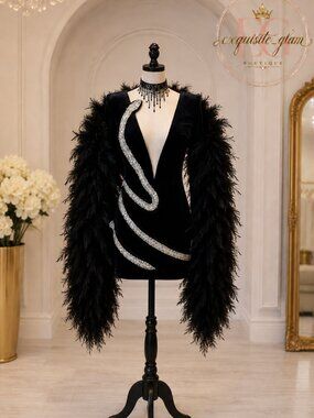 Luxurious Designer Crystals Embroidery Evening Cocktail Party Runway Gown Dress